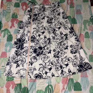 Lauren Ralph Lauren Cotton Lined White Navy Floral Maxi Skirt Long A-Line Size 8